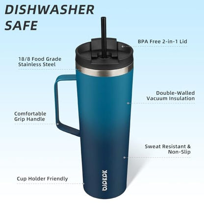 BJPKPK 30oz Insulated Tumbler with Handle, Lid & Straw, Stainless Steel | Double Wall Vacuum Insulated Coffee Travel Mug - Keeps Cold & Hot, BPA Free, Cupholder Fit for Office, Gym & Travel - color: Sea, size: 30 Ounces