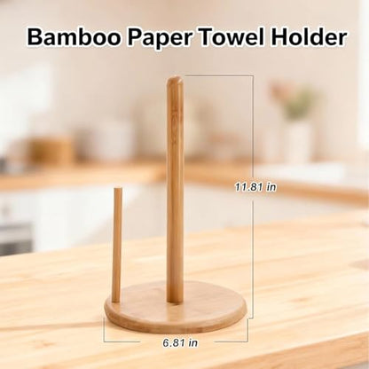 Bamboo Paper Towel Holder, Natural Bamboo Wooden Countertop Standing Paper Towel Holder, Free-Standing Kitchen Roll Hanger Rack for Dining Table Bathroom Bedroom Living Room - color: Roud Shape Base