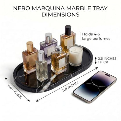 YKAJO Nero Marquina Oval Marble Tray, 11.8x5.9 Vanity Perfume Organizer | Honed natural stone; jewelry & trinket dish, ring & key holder, soap & candle catchall; bath counter, dresser, coffee table - color: Nero Marquina, size: 11.8" x 5.9" x 0.6"