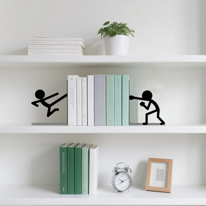 Metal Bookends Martial Arts People Book Ends for Shelves | Figurine Bookends Decorative Unique Desk Bookend Black Book Stopper for Home Reading Bookshelf Decor Book Lovers Gift - style: Martial Arts People