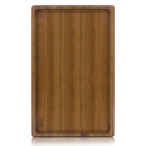 HOSHANHO Acacia Wood Serving Tray 16x10 Charcuterie Board & Non-Slip Pads | Premium Acacia Wood Platter for Cheese, Meat & Snacks, Non-Slip Pads Keep Tray Steady, Ideal for Parties, Dining & Daily Use - size: 16" x 10" x 1"
