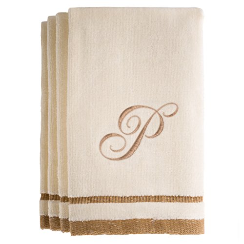 Monogrammed Gifts, Fingertip Towels, 11 x 18 Inches - Set of 4- Decorative Golden Brown Embroidered Towel - Extra Absorbent 100% Cotton- Personalized Gift- For Bathroom/ Kitchen- Initial P (Ivory) - color: P