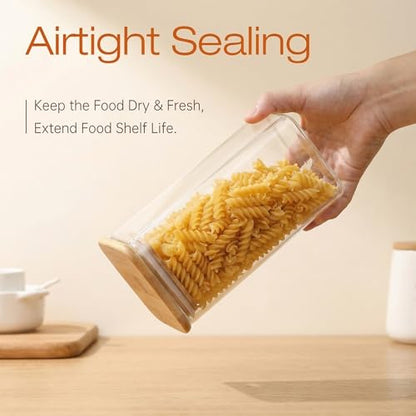 21 oz Square Glass Food Storage Containers with Airtight Bamboo Lids, 4Pack | Pantry Jars for Flour, Sugar, Pasta & Spices, 3mm Borosilicate Glass Canisters Keep Food Dry & Fresh, Easy to Fill & Clean - color: 21oz 4 Pack