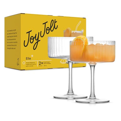 JoyJolt Elle Fluted 10oz Coupe Glass Set of 2, Unique Champagne Glasses for Cocktails and Martinis, Ribbed Vintage Style Drinking Glasses - style: Coupe Glasses