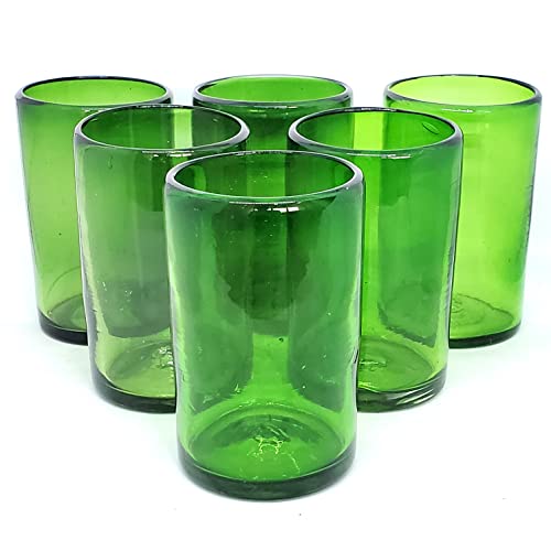 Solid Emerald Green 14 oz Drinking Glasses (set of 6), Recycled Glass, Lead-free, Toxin-Free (14oz Drinking) - color: Green, size: 14 oz