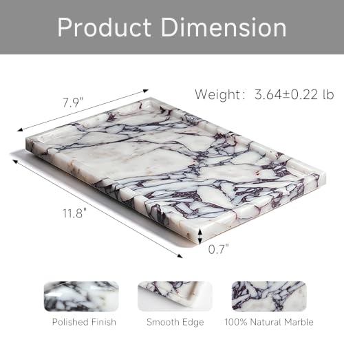 Natural Marble Tray Jewelry Perfume Decorative Tray for Home Bathroom Decor | 11.8x7.9x0.7 Inch Real Stone Tray for Coffee Table Vanity Trinket Candle