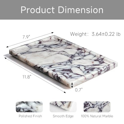 Natural Marble Tray Jewelry Perfume Decorative Tray for Home Bathroom Decor | 11.8x7.9x0.7 Inch Real Stone Tray for Coffee Table Vanity Trinket Candle
