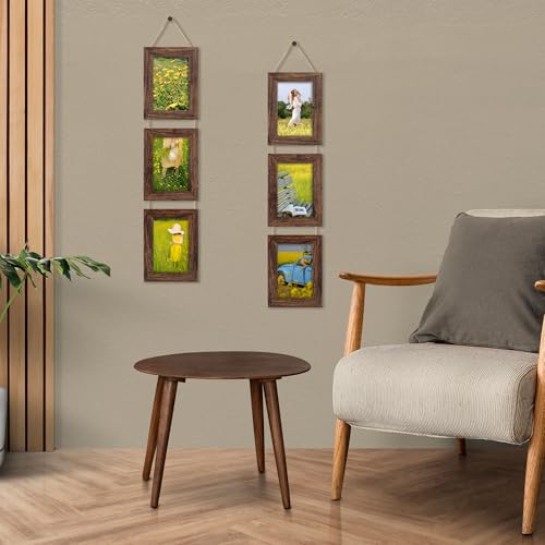 5x7 Collage Picture Frames Set of 2, Rustic Wooden Real Glass Vertical Hanging 3 Opening 5 by 7 Photo Frame, Distressed Brown - color: Distressed Brown, size: Vertical-5x7 in