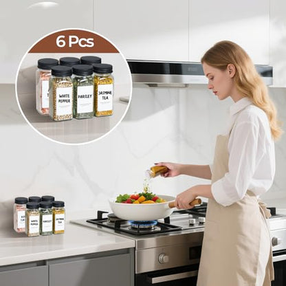 ComSaf Glass Spice Jars with with Labels 4 oz 6 Pack Small Square | Empty Containers, Seasoning Herb Powder, Salt Pepper Chili, Spice Rack Organization, Kitchen Cabinet Storage, Funnel Included - color: 4oz*6 Metal Lids