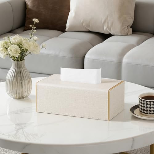 Linen Tissue Box Cover Rectangle with Magnetic Closure, Medium | 4 Different Sizes, PU Leather Tissue Box Cover, Decorative Rectangular Tissue Holder for Bathroom Nightstand Car Office - size: Medium – Fits Tissue Boxes Up to 3.4" Tall