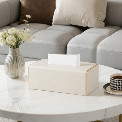 Linen Tissue Box Cover Rectangle with Magnetic Closure, Medium | 4 Different Sizes, PU Leather Tissue Box Cover, Decorative Rectangular Tissue Holder for Bathroom Nightstand Car Office - size: Medium – Fits Tissue Boxes Up to 3.4" Tall