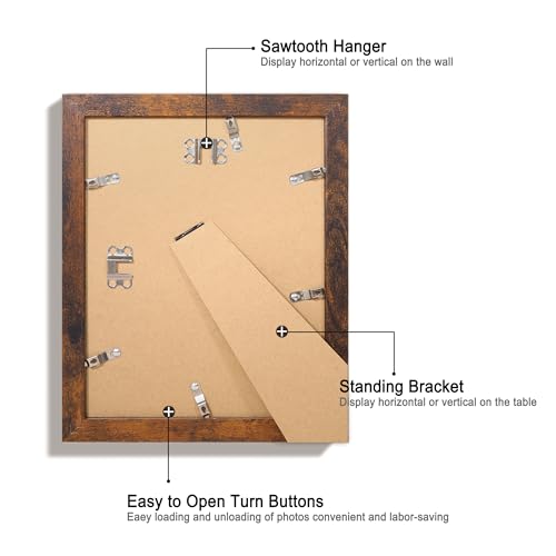 iRahmen 8.5x11 Picture Frame Set of 4, High Definition Real Glass Rustic Frame, Wood Photo Frames 8.5 by 11 Diploma Document for Wall Hanging and Tabletop Display - color: Dark Brown, size: 8.5X11
