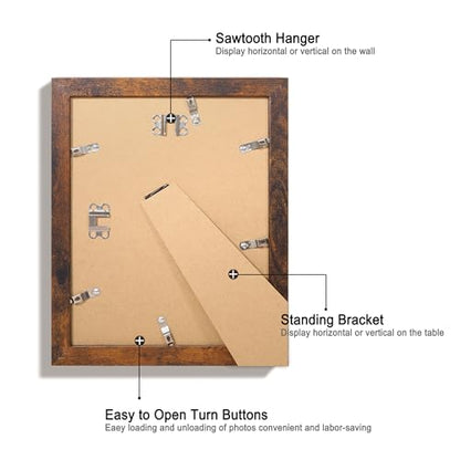 iRahmen 8.5x11 Picture Frame Set of 4, High Definition Real Glass Rustic Frame, Wood Photo Frames 8.5 by 11 Diploma Document for Wall Hanging and Tabletop Display - color: Dark Brown, size: 8.5X11