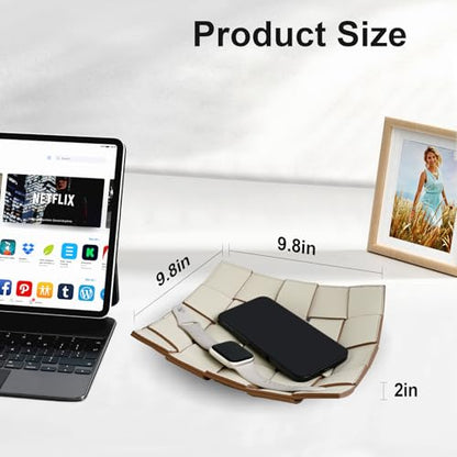 Valet Tray PU Leather Key Bowl for Men Women Entryway Table Nightstand Catchall EDC Dump Tray for Wallet, Keys, Jewelry Men's Gift - Coffee & White, 9.8" L x 9.8" W x 2" H - color: Coffee + White