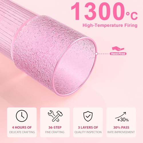 Luiaiog Glass Cups with Lids and Glass Straws, High Borosilicate 20OZ Pink Tumblers (2Pcs) for Coffee, Tea, Juice, Smoothies, Hot & Cold Drinks at Home/Office - color: Pink 2pcs 20oz