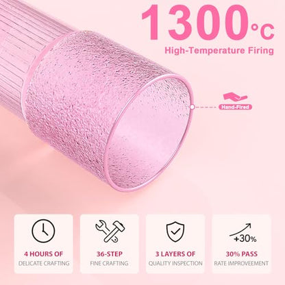 Luiaiog Glass Cups with Lids and Glass Straws, High Borosilicate 20OZ Pink Tumblers (2Pcs) for Coffee, Tea, Juice, Smoothies, Hot & Cold Drinks at Home/Office - color: Pink 2pcs 20oz