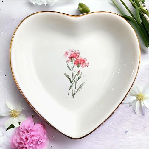 January Carnation Flower Ring Dish-Pink Floral Jewelry Dish for Hippie,Nature-January Birthflower for Mom Aunt Grandma Sister Friend-Carnation Jewelry Box Gift - style: 1 - January (Carnation)