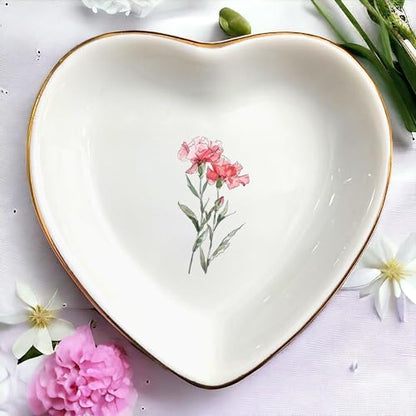 January Carnation Flower Ring Dish-Pink Floral Jewelry Dish for Hippie,Nature-January Birthflower for Mom Aunt Grandma Sister Friend-Carnation Jewelry Box Gift - style: 1 - January (Carnation)