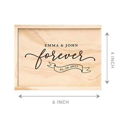 Koyal Wholesale Custom Engraved Forever Banner Wedding Keepsake Box, 4 x 6 -inch, Custom Names and Date, Natural Wood - color: Forever Banner