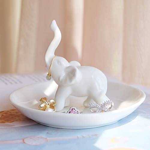 PUDDING CABIN White Elephant Ring Holder Dish Ring Tray for Jewelry | Elephant Gifts for Women Christmas, Birthday, Mother's Day - style: White Elehant