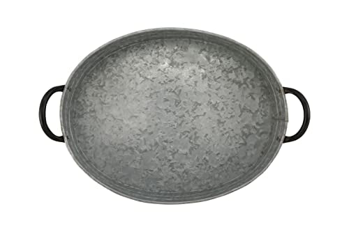 Galvanized Metal Serving Trays Iron Black Handles, Farmhouse Tray with Copper Strip, Decorative Centerpiece for Coffee Table or Dining Table, Rustic Utility Trays for All Purpose, Oval Trays. - size: 18" x 11" x 3.5"