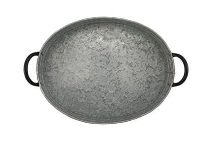 Galvanized Metal Serving Trays Iron Black Handles, Farmhouse Tray with Copper Strip, Decorative Centerpiece for Coffee Table or Dining Table, Rustic Utility Trays for All Purpose, Oval Trays. - size: 18" x 11" x 3.5"
