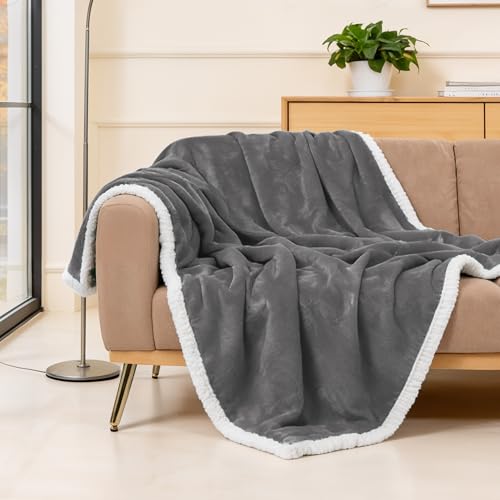 BEAUTEX Sherpa Fleece Queen Blankets Soft Fluffy Flannel Plush Cozy | Fuzzy Grey Cuddle Blanket for Couch, Bed, Sofa, Adults (90" x 90", Grey) - color: Grey, size: Queen-90"x90"