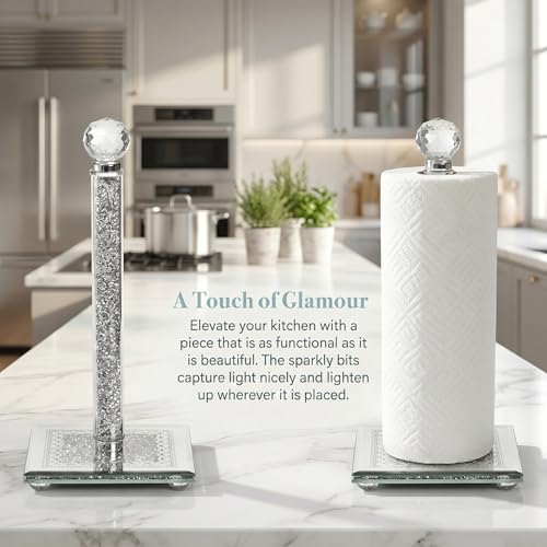 Paper Towel Holder Countertop, Silver Paper Towel Roll Dispenser Stand Weighted Base Non Slip Filled with Sparkly Crystal Crushed Diamond for Home Kitchen Bathroom Tabletop - color: Silver