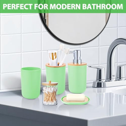 Bathroom Accessories Set 5Piece Green Bathroom Sets, Toothbrush Holder, Toothbrush Cup, Soap Dispenser, Soap Dish and Qtip Holder Bathroom Decor - style: Green