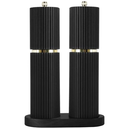Wooden Salt and Pepper Grinder Set with Gold Accents, Salt and Pepper Grinder with Adjustable Coarseness, Beech Wood Pepper Grinder Manual,Salt and Pepper Shakers Matching Wooden Rray for Gifting - color: BLACK & BLACK