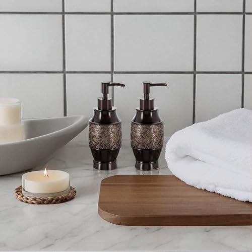 Creative Scents Dublin Brown Bathroom Soap Dispenser Set of 2 | Decorative Resin 8 Oz. Hand Soap and Lotion Dispenser Bottles with Matching Pumps - Bathroom Countertop Accessories Decor - style: Soap dispenser set