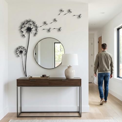 DEKADRON Metal Wall Art, Pusteblume with Flying Seeds, Metal Nature Decor, Patel with Dandelion Wall Hanging, Home Living Room Wall Art (18'' W X 46'' H 48x118cm) - size: 46"L x 18"W