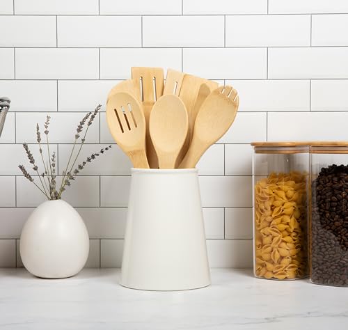 Bamboo Spoons for Cooking - Set of 8 Spoons - Wooden Cooking Spoons - Non-toxic & Organic Bamboo Cooking Utensils with Spoon Set & Spatula - Premium Kitchen Utensils - color: Without Holder