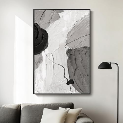 Framed Black and White Abstract Canvas Wall Art, Large Modern Art Prints Paintings Artwork for Walls, Minimalist Gray Pictures for Living Room Bedroom Dining Room Office Bathroom Wall Decor 24x36 In - color: Black Grey White