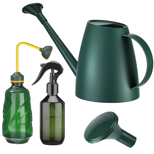 Reallnaive 1/2 Gallon Long Spout Watering Can Set for Indoor & Outdoor Plants – Includes Spray Bottle, Squeeze Bottle, Watering Globes & Soil Moisture Meter for Garden & House Plants(Dark Green) - color: Dark Green