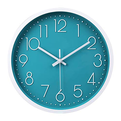 12 Inch Silent Non-Ticking Battery Operated Round Turquoise Wall Clock Easy to Read for Pool/Home/Office/School/Kitchen/Bedroom/Living Room Teal Clocks - color: Teal, size: 12 Inch