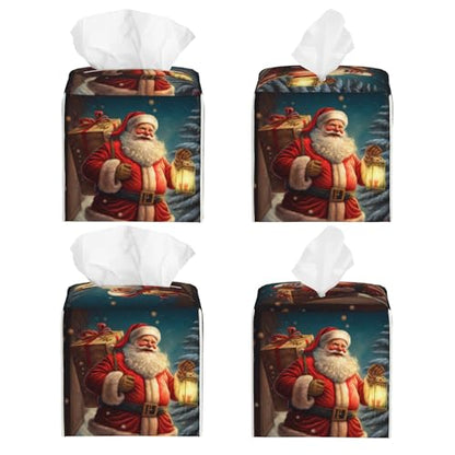 Christmas Santa Claus Tissue Box Cover Square,Merry Christmas Tissue Box Holder Waterproof Leather Facial Paper Organizer Dispenser for Bathroom Home Car Nightstand Vanity Desk - color: Color-25