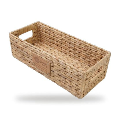 Water Hyacinth Toilet Paper Basket – Long Narrow Woven Storage Basket for Toilet Tank Top, Bathroom Counter & Shelf – Handwoven, Steel-Reinforced Rim – 15" x 6.7" x 5" (Fits 3 Rolls) - size: Long: 15x6.7x5"
