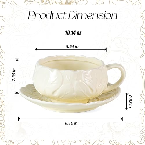 KAMMAK Tea Cups and Saucers Set of 2, 10 oz Porcelain Coffee Cups, SY005 | Stackable Espresso Mugs, Ceramic Demitasse for Coffee, Cappuccino, Latte, Americano, Tea - size: 8CZSY005