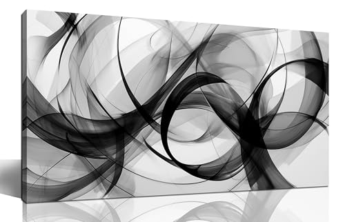 Black and White Abstract Canvas Wall Art Swirl Curved Prints 20x40 In | Large Minimalist Artwork,Living Room,Bedroom Home Office Decor, Framed, Easy to hang,Modern Decor,Gift - color: white, size: 20"L x 40"W