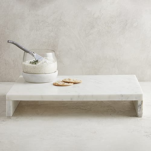 Santa Barbara Design Studio Waterfall Marble Tray - Elegant Table Display Riser Charcuterie Cheese Board Footed Stand, 14" x 10", White