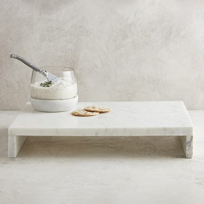 Santa Barbara Design Studio Waterfall Marble Tray - Elegant Table Display Riser Charcuterie Cheese Board Footed Stand, 14" x 10", White