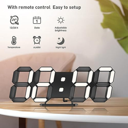 EDUP HOME® 3D LED Desk & Wall Clock with Remote Control, 9.7 Inch, Black | Digital Alarm Clock with Snooze, Temperature Display, Night Light and Auto/Manual Brightness Adjustment - color: Black Led Wall Clock 9.7"