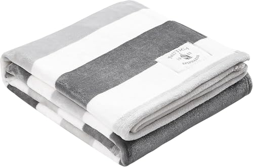 Nautica - Throw Blanket, Super Soft & Cozy Fleece Bedding, Dorm Room Essentials (Awning Stripe Grey, 50" x 60") - color: Awning Stripe Grey/White, size: 50" x 60" (Single Pack)