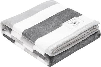 Nautica - Throw Blanket, Super Soft & Cozy Fleece Bedding, Dorm Room Essentials (Awning Stripe Grey, 50" x 60") - color: Awning Stripe Grey/White, size: 50" x 60" (Single Pack)