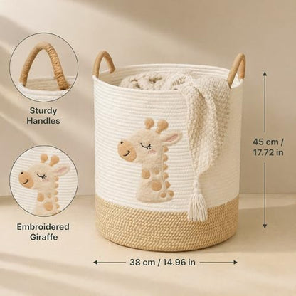 Large Blanket Basket for Living Room Storage,Toy Baskets Storage for Kids Stuffed Animal Storaged, Big Cute Cotton Rope Woven Laundry Basket with Handle for Nursery Baby Shower Gifts