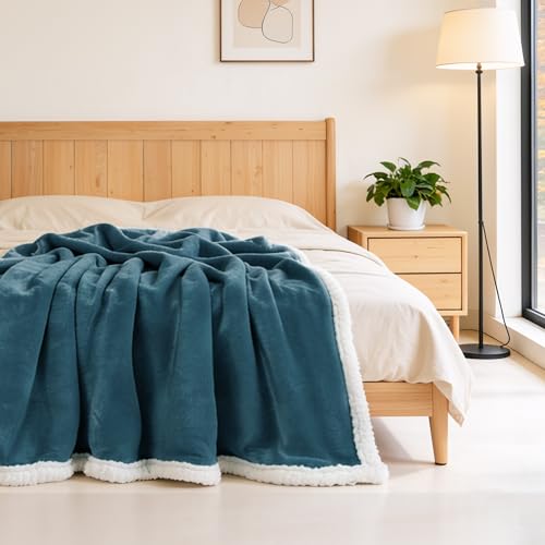 BEAUTEX Sherpa Fleece Throw Blankets Soft Fluffy Flannel Plush Cozy | Fuzzy Dusty Blue Cuddle Blanket for Couch, Bed, Sofa, Adults (50" x 60", Dusty Blue) - color: Dusty Blue, size: Throw-50"x60"