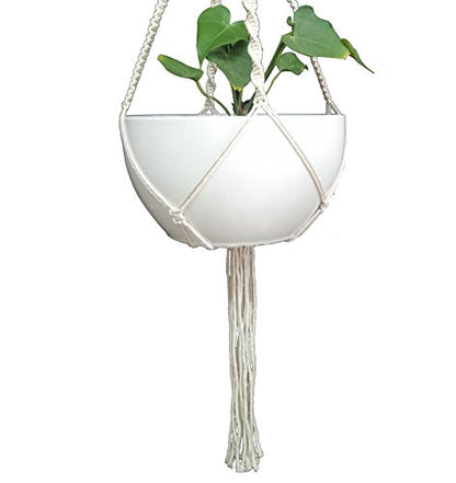 1 PCS Macrame Plant Hanger & Holder, Hanging Planter 4 Legs Double Deck for 8 inch to 10 inch Two Pots Indoor Outdoor Hanging Planter Hemp Rope 67 Inch with Metal Ring (Cotton) - color: Beige