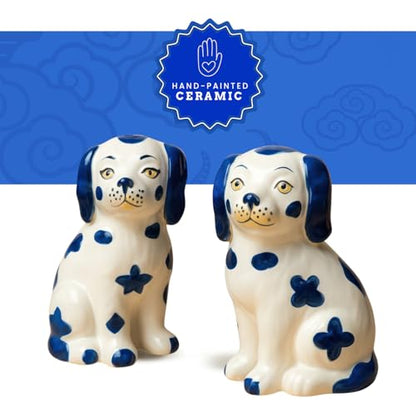 Staffordshire Dogs Chinoiserie Decor Blue Decorative Salt Pepper Shakers Set - Hand-Painted Ceramic