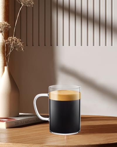 LUXU Glass Coffee Mugs, 16 oz Ice coffee cups,Large Beer Mugs Set of 4 | Everyday Drinkware,Water Glass,Glass Drink Tumblers,Bar Glassware,Borosilicate Glass Mugs with Handle for Hot/Cold Beverages - style: 16 oz clear mugs